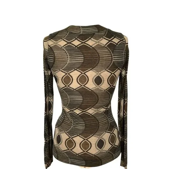 No-lita Elegant Geometric Patterned Long Sleeve V-Neck Top S - Picture 5 of 7